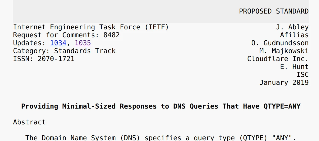 RFC8482 - Saying goodbye to ANY