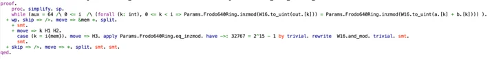 Code showing the proof of the addition function as extracted to EasyCrypt.