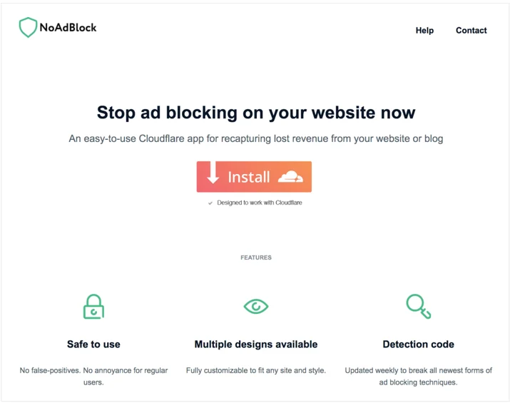 Example of how NoAdBlock uses the Install button on their website
