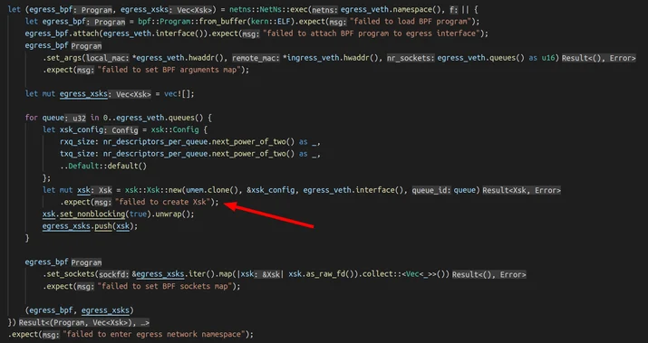Rust Xsk instantiation code snippet